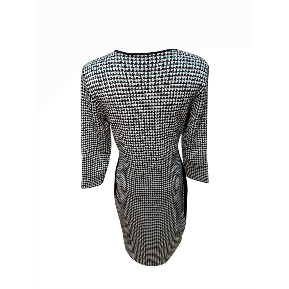 Harper Rose Houndstooth Sheath Dress Black White Knit 3/4 Sleeve Pockets S - Picture 3 of 8